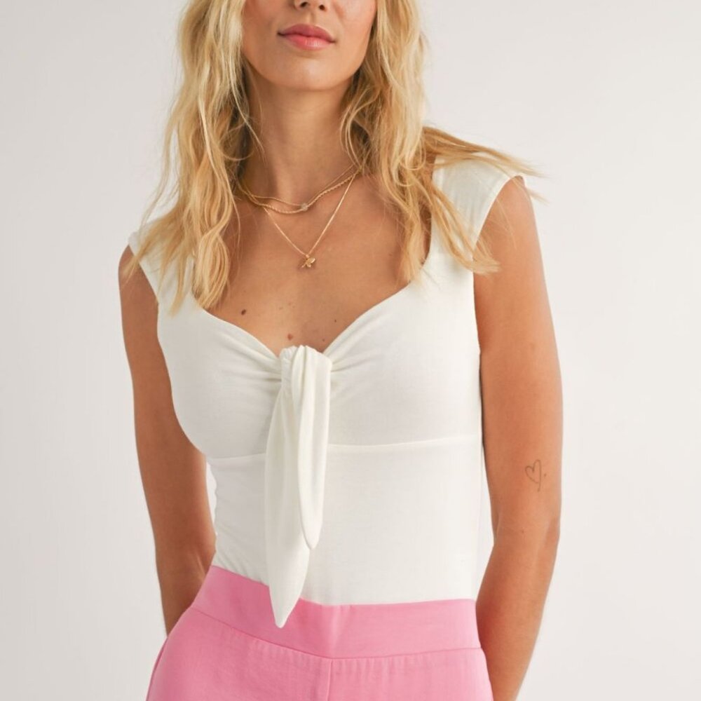 Women's Double Layered Knot Bodysuit | White